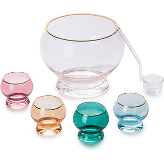 Colorful 3 Gallon Punch Bowl With 4 10OZ Glasses Set With Ladle By 12 H 8 D Colored