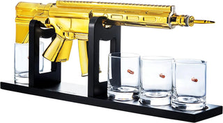 Ar15 Gold Whiskey Decanter Set With 4 Bullet Whiskey Glasses Gift For Fathers Uncles