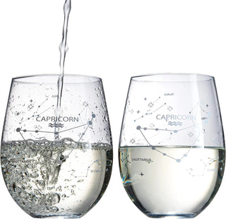 Set Of 2 Zodiac Sign Wine Glasses With 2 Wooden Coasters By Astrology Drinking Glass