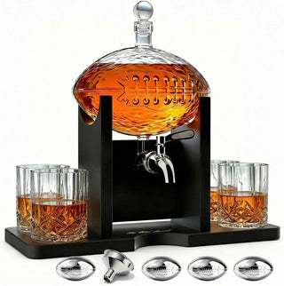 Football Gifts For Men Dad Decanter With Mahogany Holder Field Goal Holder 4 Glasses