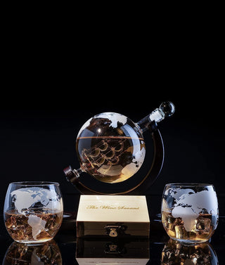 Whiskey Decanter Globe Set With 2 Etched Whiskey Glasses For Liquor Scotch Bourbon Vodka Gifts For M