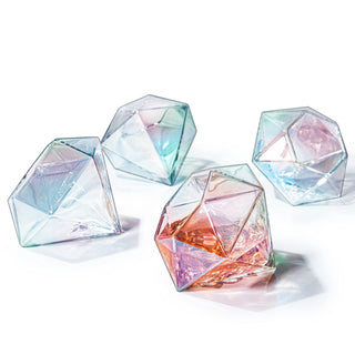 Set Of 4 Iridescent Diamond Whiskey Wine Glasses 10OZ Wine Whiskey Water Diamond Shaped Diamonds Col
