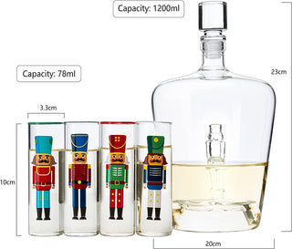 Nutcracker Glasses Set Of 5 Nutcrackers Theme Decanter Shot Glass Wine Spirits 40OZ Bottle 2OZ Chris