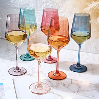 Colored Crystal Wine Glass Set Of 6 Gift For Mothers Day Her Wife Mom Friend Large 12 Oz Glasses Uni