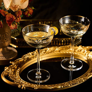 Vintage Art Deco Luxury Martini Margarita Coupe Glasses For Champagne Martini Cocktails 24k Gold Rim