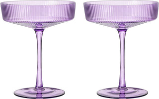 Set Of 2 Ripple Ribbed Cocktail Coupe Colored Glasses By Prosecco Mimosa Sparkling W