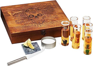 Tequila Shot Glass Salt Gift Set For Men Women Six Agave Shot Glasses Knife For Limes One Skull Coas