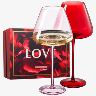 Valentines Colored Red Pink Crystal Wine Glasses 2 Set Italian Style Tall