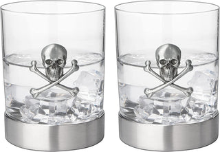 Skull Whiskey Glasses 11OZ Whiskey Rum Brandy Scotch Glasses Elegant Skull And Bones Badge Skeleton