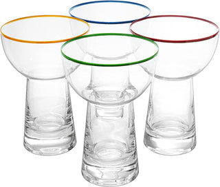 Large 15OZ Stemless Margarita Glasses With Colored Party Rims Set Of 4 By Fun Colorf