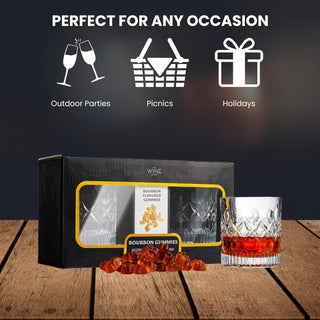 Bourbon Gummy Gift Set Two Whiskey Glasses Includes Bourbon Flavored Candy Bears 2 Crystal Lowball G
