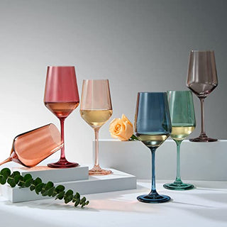 Colored Crystal Wine Glass Set Of 6 Gift For Mothers Day Her Wife Mom Friend Large 12 Oz Glasses Uni