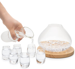 Sake Carafe Set 6 Sake Glass Set 8 5 Oz Glasses For Warm Or Cold Japanese Wine Drinking With A Woode