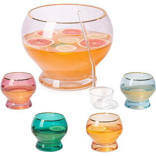 Colorful 3 Gallon Punch Bowl With 4 10OZ Glasses Set With Ladle By 12 H 8 D Colored