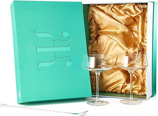 Luxury Martini Glass Set Of 2 10OZ Crystal Luxury Martini With Silver Spoon Premium Hand Blown Class