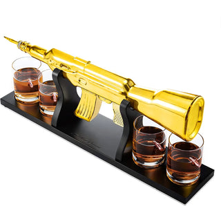AK Gold Whiskey Decanter Set With 4 Bullet Whiskey Glasses