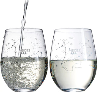 Set Of 2 Zodiac Sign Wine Glasses With 2 Wooden Coasters By Astrology Drinking Glass