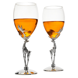 Stag Antler Set Of 2 Wine Glasses 9h Wine Glasses Set For Any Home Bar Luxury Glass Stag Deer Figuri