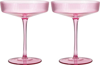 Set Of 2 Ripple Ribbed Cocktail Coupe Colored Glasses By Prosecco Mimosa Sparkling W
