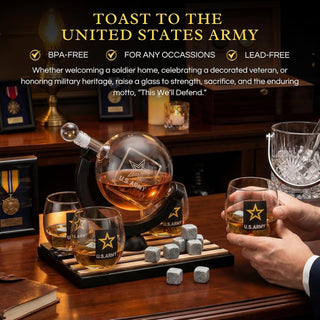 U.S. Army Globe Whiskey Decanter Set with 4 Liquor Glasses