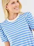 Larissa Pleat Sleeve Tee | Blue + White Stripe
