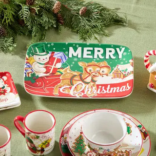 Santa's Retro Christmas Rectagular Platter 14 X 10in