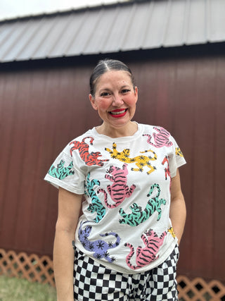 Queen of Sparkles - White Rainbow Crawling Tiger Tee