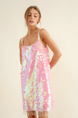 Iridescent Pink Starlight Fringe Mini