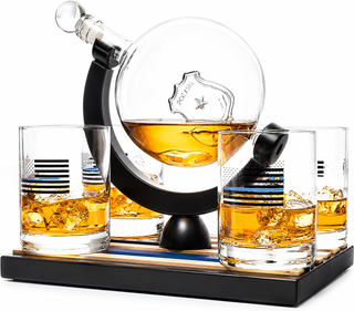 Police Officer Whiskey Decanter Set with 4 Glasses - First Responder Gift
