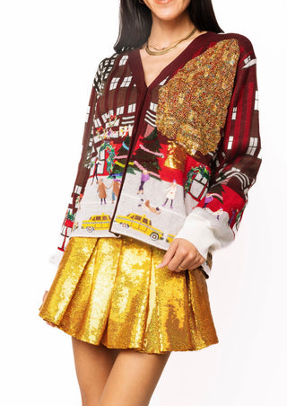 QOS Multi Rockefeller Center Button Up Cardigan