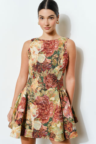 Autumn Romance Floral Jacquard Dress
