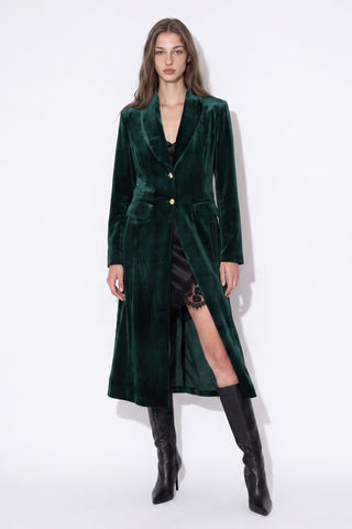 Velvet Royalty Chain-Accent Coat - Green