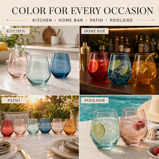 Colored Stemless Crystal Wine Glass Set Of 6 Gift For Her Him Wife Friend Large 16 Oz Glasses Unique