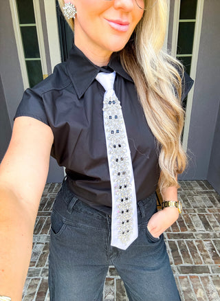 Shine On Button-Up with Jewelled Tie