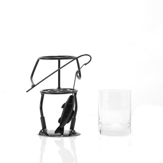 Fisherman Fishing Whiskey Wine Water Glass Glass Metal Cup Holder Hook Line Whiskey Scotch Liquor Cu
