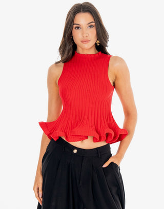 Perfect Flounce Sweater Tank - Red