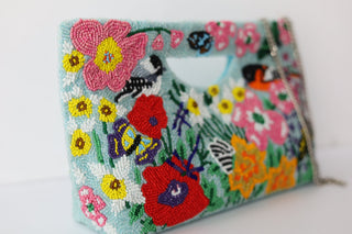 Birds of Garden Turquoise Basket Crossbody Bag