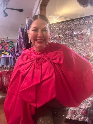 Satin Elegance Bow Cape Top - Fuschia
