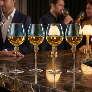 Set Of 4 Blue Wine Glasses Gold Diamond Stemmed 14 Oz By Gold Rim Wine Glasses Blue