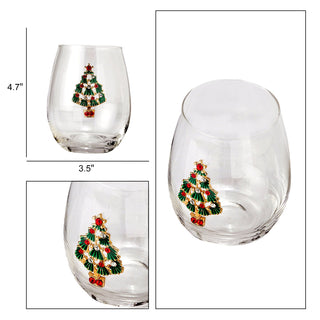 Stemless Christmas Tree Wine Glasses Set Of 2 Christmas Cheer For Holiday Gift And Winter Season 18