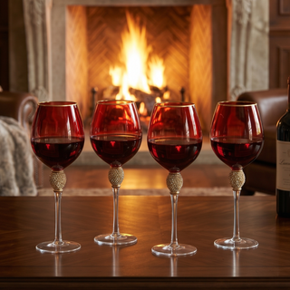 Set Of 4 Red Diamond Stemmed Wine Glasses Gold 14 Oz By Gold Rim Wine Glasses Red Co