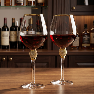 Large Diamond Wine Glasses With Gold Rim Premium Barware Gift