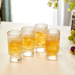 Vintage Art Deco Crystal Highball Ribbed Glass Set Of 4 Ripple 14OZ Classic Crystal Cocktail Glasses