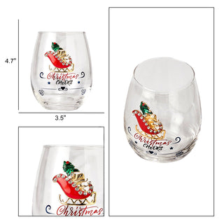 Crystal Christmas Santas Sleigh Wine Water Glasses Set Of 2 17 5OZ Xmas Diamond Merry Christmas Sant