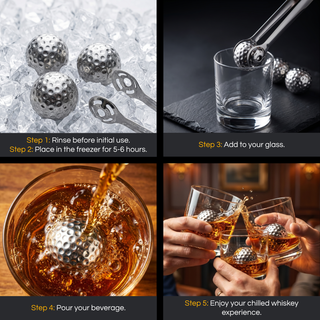 Luxurious Bar Gift Set Golf Whiskey Glasses Golf Ball Chillers Tongs Set In Premium Wood Box By The