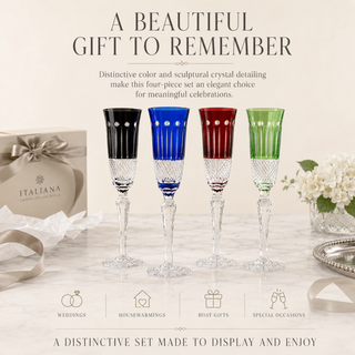 Multicolor Crystal Italian Design Flutes 4 Set 5OZ 9 H Cocktail Champagne Glassware