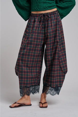 Tartan Tidings Lace Barrel Pants - Navy