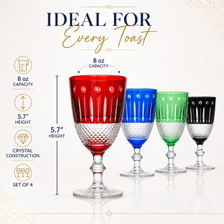 Multicolor Crystal Italian Design Cups Set Of 4 Short Chalice Glasses 8OZ 5 7 H By V