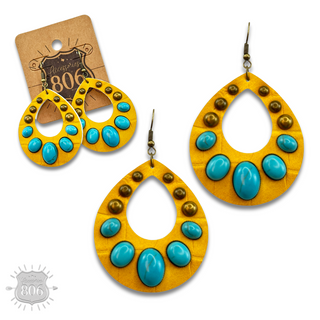 Leather and stone teardrop earring, last call