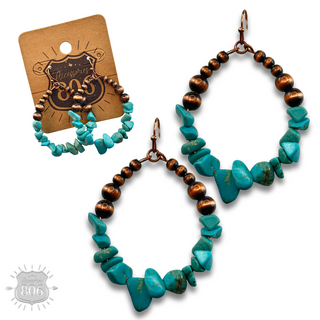 Western bead and stone chip teardrop earring - LC